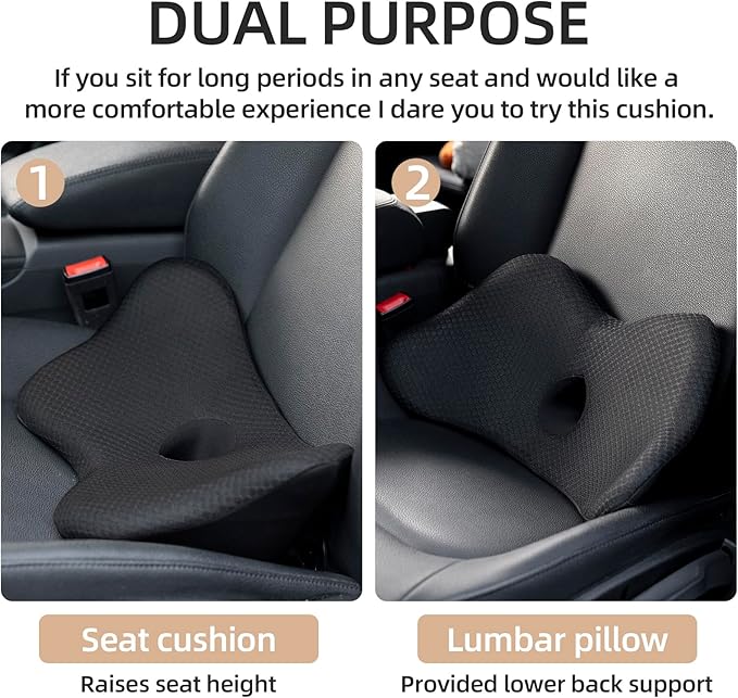 Memory Foam Car Seat Cushion and Car Lumbar Support Pillow