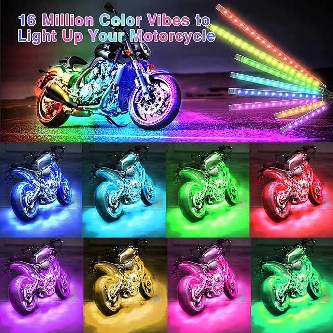 12PCS Motorcycle RGB LED Light Kit with Brake Turn Signal, Underglow Lights with APP/RF Remote,Neon Accent Light MultiColor Dual Zone Waterproof 12V for Sport Bike, Cruiser, Street&Off-Road Motorcycle