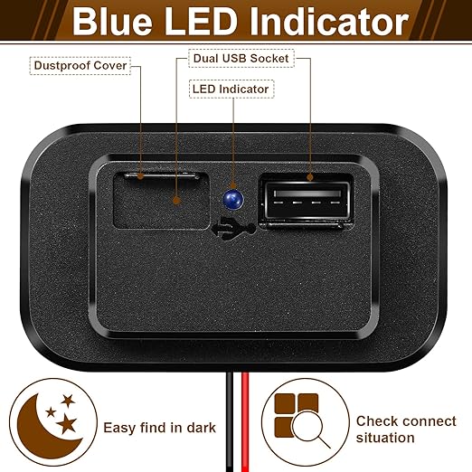 Frienda 2 Pieces 12V USB Automotive USB Panel Mount 12V USB Outlet Multi Switch Panel Car Outlet Socket Power Dual Port 12V 24V Quick Car Port for Cars Bus ATV RV Boat Truck, 3.1 A