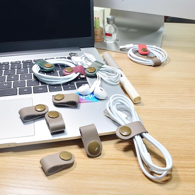 CAILLU Stocking Stuffers for men 10 Pack Cord Organizer,Cord Holder,Cable Clips Leather,Cable Organizer USB Holder,Wire Organizer,Cord Keeper,Ties Mens Cord Organizer Stocking Stuffers