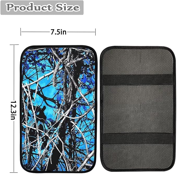 JEOCODY Blue Camo Hunting Car Armrest Pad Soft Center Console Arm Rest Mat Cover Universal Fit Soft Comfort Center Console Armrest Cushion for Car Interior Accessories Decoration