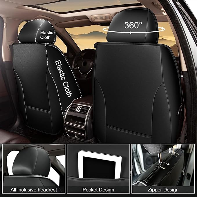 Car Seat Covers Fit for Kia Sorento 2007-2023 2024 2025: Front Set Waterproof Leather Vehicle Seat Cushion Luxury Automotive Protector Easy to Install(2 Seats, Black)