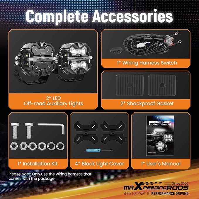 maXpeedingrods 3.5" Off Road Lights 160W 19200LM, Spot Light with 7 RGB Colors for Ambient, LED Lights Bar Fog Light, Side Shooter 270°Wide Range, for Jeep UTV Pickup ATV with Black Covers