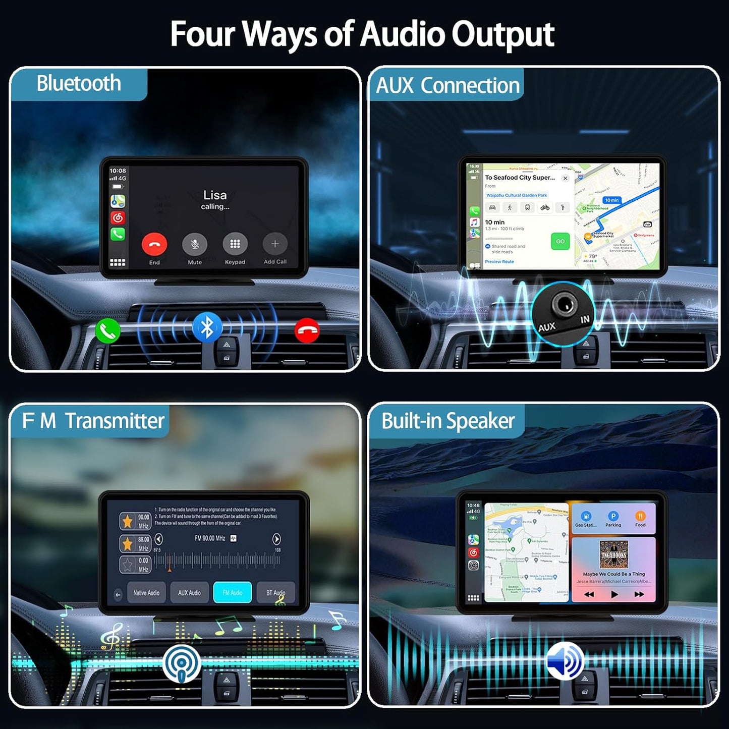 Wireless Carplay Screen for Car 7" HD Portable Car Stereo Touchscreen with Apple CarPlay and Android Auto with Mirror Link/Backup Camera/Bluetooth/GPS Navigation/AUX for All Vehicles