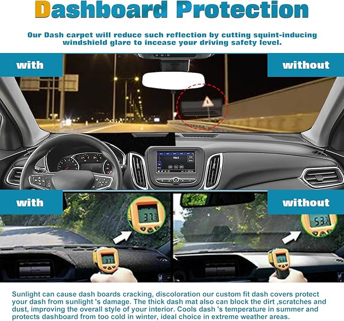 x xotic tech Center Console Dashboard Mat Pre-Cut Non-Slip Sunshield Sun Glare Protector Dash Carpet Pad Black Cover Compatible with Chevy Equinox SUV 2018 2019 2020 2021 2022 2023 2024
