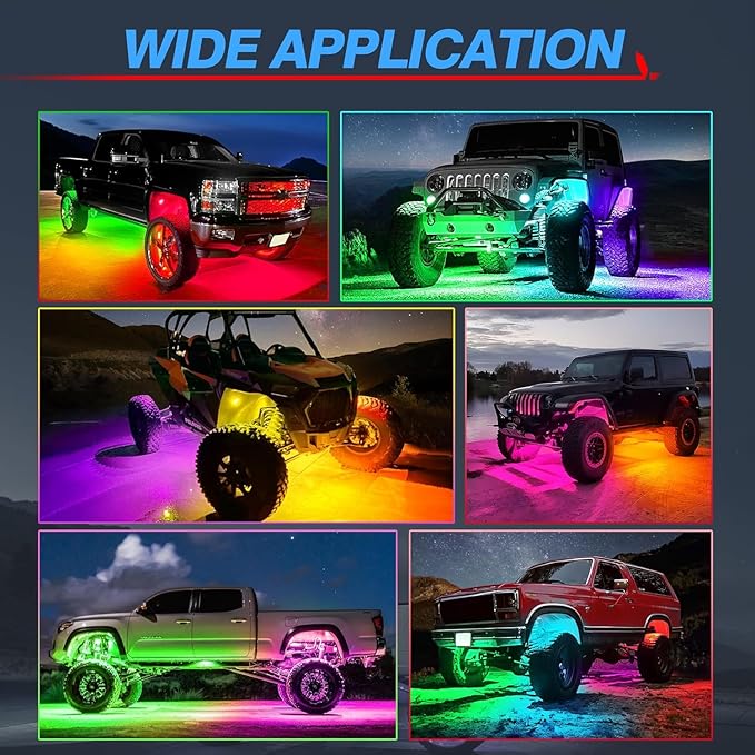 MICTUNING Y1 RGB+IC Dream Color Rock Lights - Upgraded 12 Pods Underglow Light with Chasing Effect, Wheel Well Light with Wiring Switch Kit, Bluetooth APP Control, Extensible Up to 24 Pods