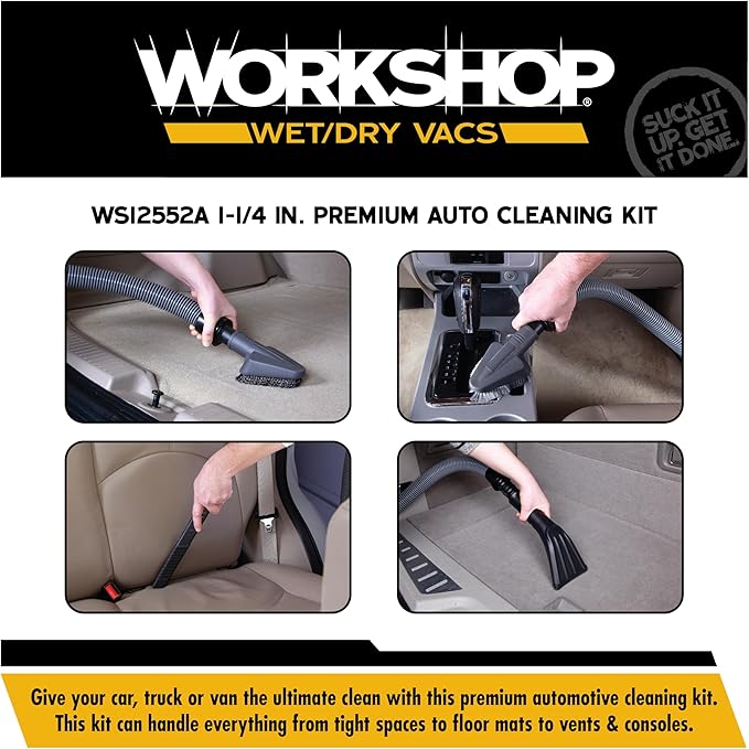 WORKSHOP Wet/Dry Vacs Shop Vacuum Accessories WS12552A Premium Auto Cleaning Attachment Kit for Wet Dry Vacuum Cleaners, 1-1/4-inch Vac Attachments with 2-1/2-inch Hose Adapter