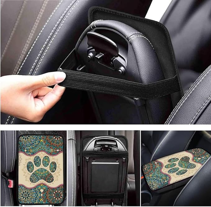 Dog Claw Car Steering Wheel Covers Set Bohemian Print Car Interior Accessories Cup Holder,Handbrake Gear Cover for Vans Truck SUV