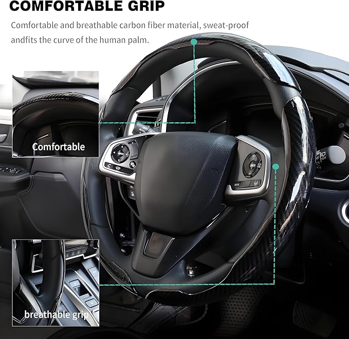 3 Pcs Carbon Fiber Car Steering Wheel Cover, Anti-Skid & Scratch-Proof,Segmented, Butterfly Thin Steering Wheel Cover Men/Women Wheel Covers Universal Fit 14.5"-16" for Cars/Truck/SUV
