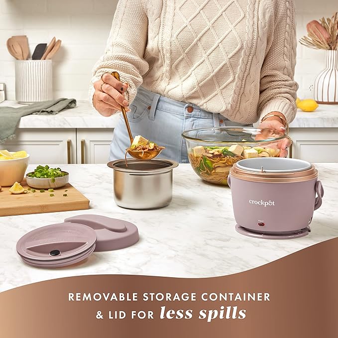 Crock-Pot 20-Ounce Electric Lunch Box, Portable Food Warmer, Blush Pink | Perfect for Travel, Car, On-the-Go | Spill-Free, Dishwasher-Safe