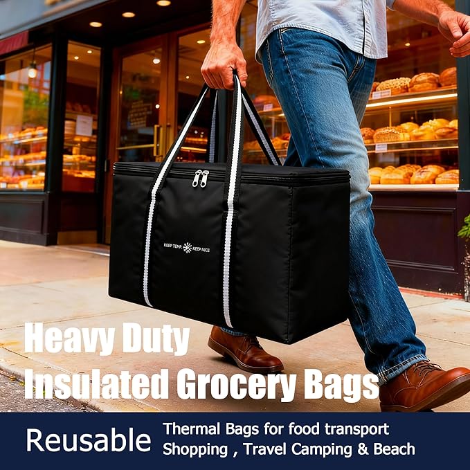 modscape Large Heavy Duty Insulated Grocery Bags–Delivery Bags with Hard Bottom Food Transport,Thermal Bags for Cold and hot Food, Collapsible Cooler for Shopping & Travel, Camping & Beach