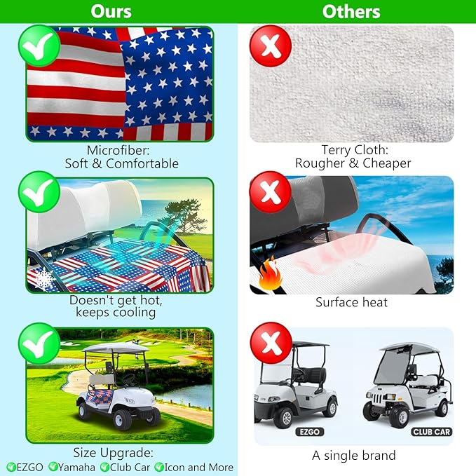 YOKYHOM American Flag Golf Cart Seat Covers for 2/4-Seater, Patriotic USA Seat Towel Blanket Keeps Seats Cool & Clean for Summer, Microfiber Fits EZGO, Club Car, Yamaha, 51"x31"