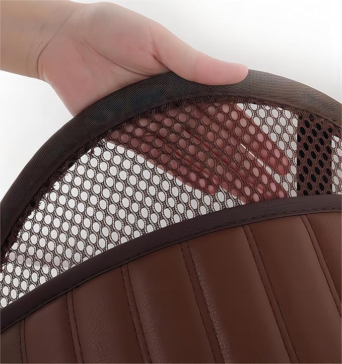 Premium Car Interior Back Support - Versatile Lumbar Cushion for Driver Seat with Breathable Fabric and Adjustable Strap. (2, Brown)