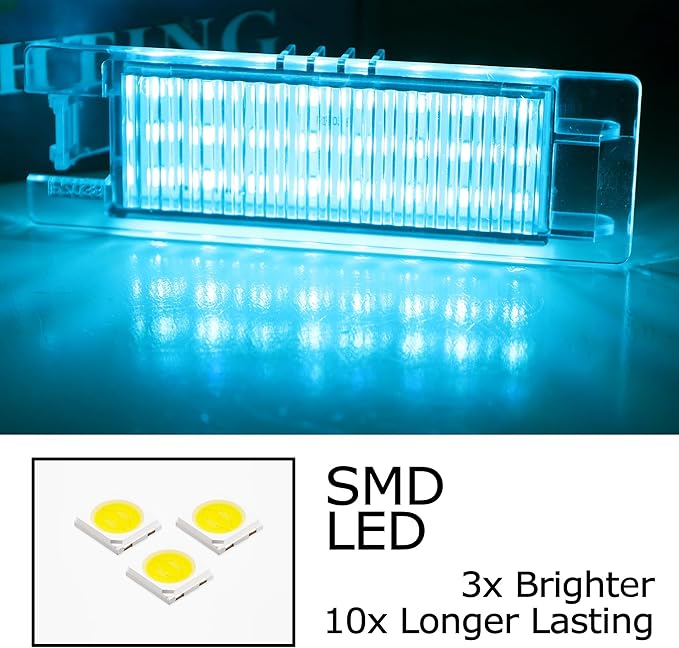 iJDMTOY Ice Blue Full LED License Plate Light Kit Compatible With Chevrolet 2014-24 Camaro, 2013-15 Malibu, 2011-15 Volt, 2016-up Cruze, 18-SMD Aqua LED & Can-bus Error Free