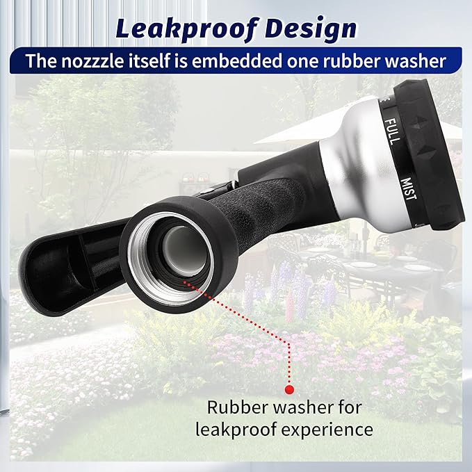 AUTOMAN-Garden-Hose-Nozzle, 2 Pack ABS Water Spray Nozzle, 7 Adjustable Watering Patterns, Slip Resistant for Watering Plants, Lawn& Garden, Washing Car, Showering Pets & Outdoor Fun.Silver Color