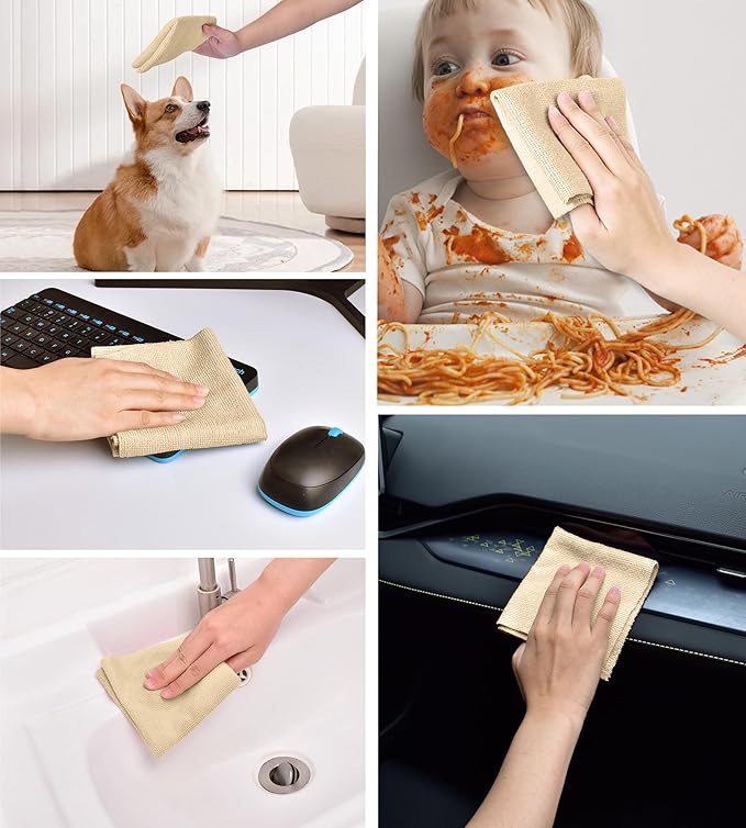 KitchLife Microfiber Cleaning Cloth Roll - Tear-Away Reusable Microfiber Paper Towels, Lint-Free, Washable, 20 Sheets for Kitchen, Car, Dishes, and Sensitive Surfaces (Wheat)