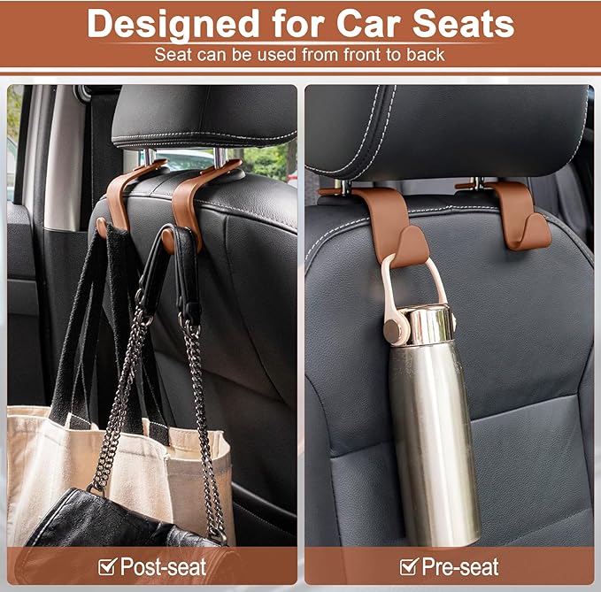 LivTee Car Seat Headrest Hook, Auto Seat Hook Hangers Organizer Interior Accessories for Purse Coats Umbrellas Grocery Bags Handbag, 4-Pack - Blown