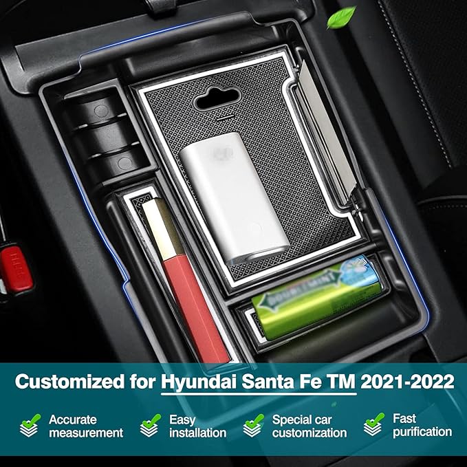 Autorder Center Console Organizer for 2021 2022 2023 Hyundai Santa Fe Accessories Armrest Storage Box Secondary Insert Tray with 2 Color Mats
