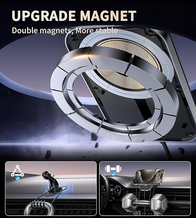for MagSafe Car Mount Charger, 360° Rotation Magnetic Wireless Charger for Car Vent/Dashboard, Supports Fast Charging, Compatible with iPhone 17/16/15/14/13/12 Series, 𝗡𝗢 𝗔𝗱𝗮𝗽𝘁𝗲𝗿