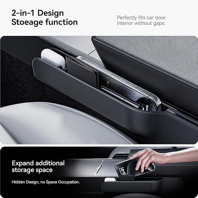 YONZEE 2-in-1 Car Steering Wheel Desk Tray & Car Seat Gap Filler Organizer – Foldable Carbon Fiber Look Table for Laptop, Eating, Writing – for Standard Round Steering Wheels