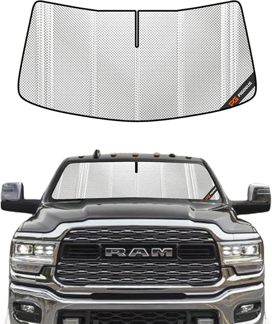 Windshield Sun Shade for Ram 2500/3500 2019-2025 with 5 Inch Wide Sensor. Full Coverage Rearview Mirror Shade for Ultimate Protection