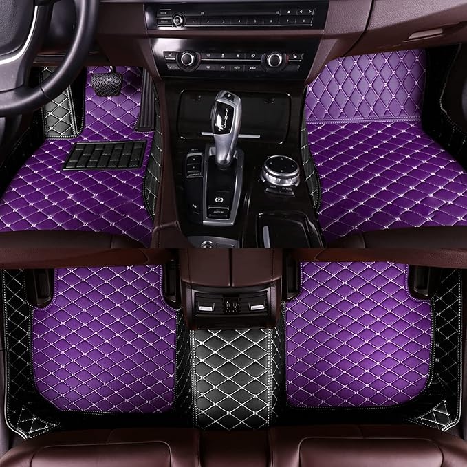MELKEN Custom Fit Leather Car Floor Mats for 95% of Cars Full Coverage Floor Liners Car Mats (Purple & Black)
