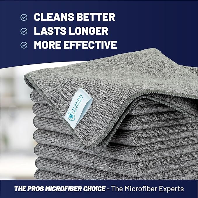 MW Pro Microfiber Cleaning Cloth | Gray | 36 Pack | 16” x 16” | All Purpose Microfiber Towels - Clean, Dust, Polish, Scrub, Absorbent