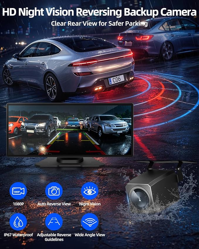 11.5" Wireless Apple CarPlay Screen for Car, Portable Car Play & Android Auto Touch Screen Car Stereo with App Control, 4K Dash Cam 1080P Backup Camera, GPS, Voice Control, Mirror Link FM All Vehicles