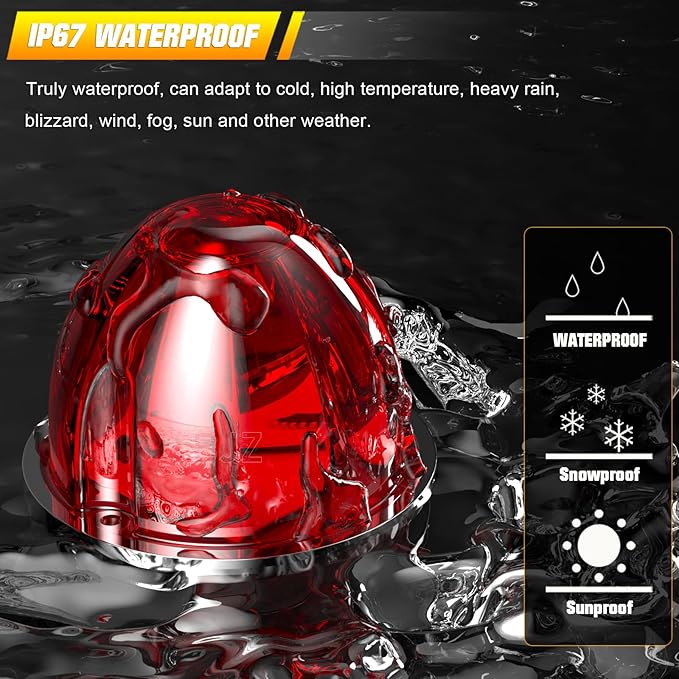 BJZ 6Pcs Red Watermelon LED Strobe+Constant Marker Lights Dual Function Watermelon-Shaped Side Marker Clearance Tail Top Cap Roof Lights for Trailer Truck Semi-Trailer Heavy-Duty Truck Bus Van