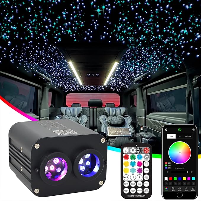 Dual Color Twinkle Starlight Headliner Kit 800 Piece Starry Night Star Lights Ceiling 2 Color RGBW Bluetooth App Control Music Mode Fiber Optic Lights for Car Home Improvement 13.1ft/4m