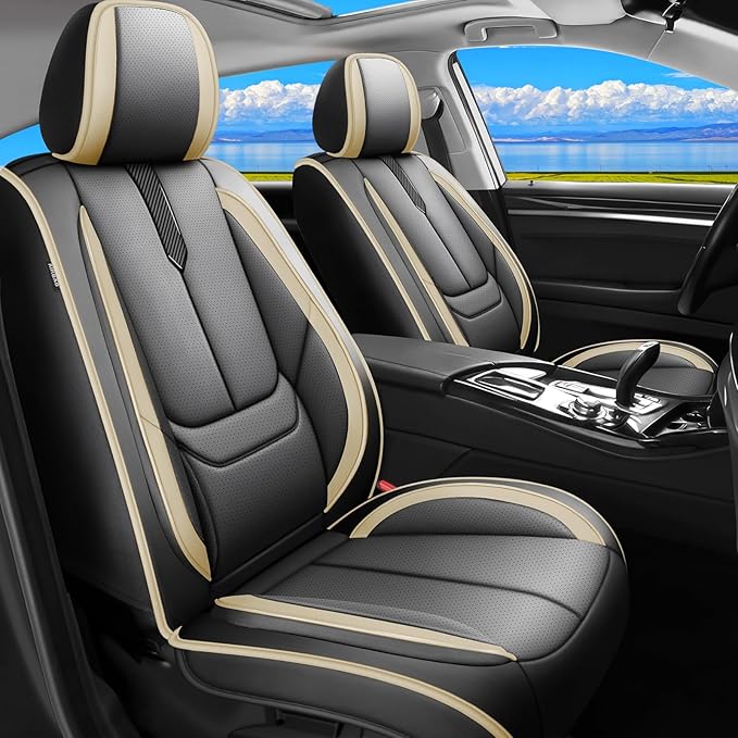 Fit Legacy Car Seat Covers for Subaru Legacy 2008-2023 2024 2025 2026 -Upgraded Premium Waterproof & Breathable Leather,Airbag Compatible,All-Weather Seat Cushion Protector,2 Front/Black-Grey