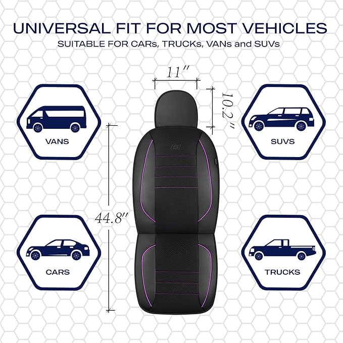 Skechers Air-Cooled Memory Foam Seat Covers,Mesh Thick Car Seat Covers,Piping Leather Car Seat Covers Front Seats,Airbag Compatible,Automotive Comfort Universal FitMost Cars,Vans,Truck,SUV,Purple