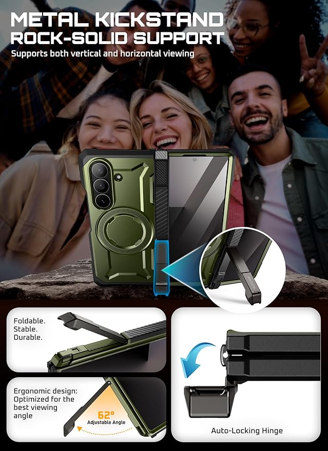 SUPCASE for Samsung Galaxy Z Fold 7 Case with Kickstand (UB Grip), [Compatible with MagSafe] [Built-in Tempered Glass Screen Protector] [Hinge Coverage] Military-Grade Protection Phone Case, Guldan