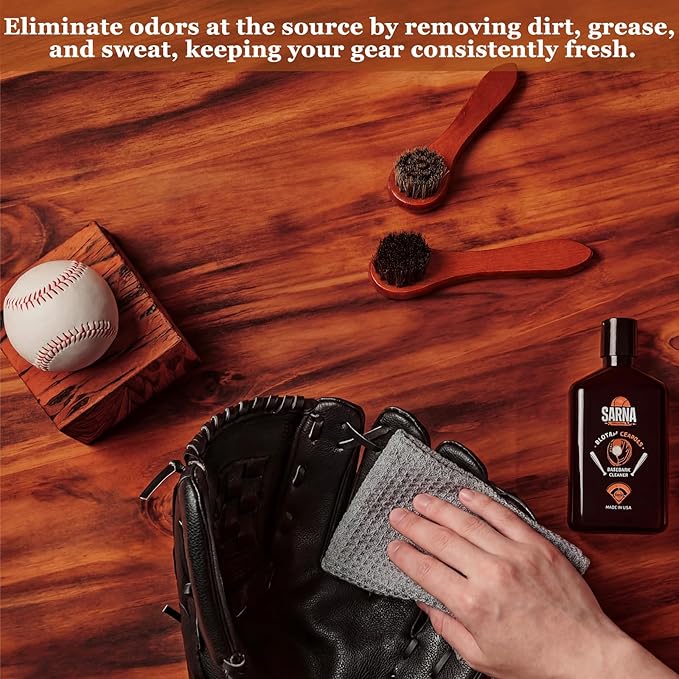 Arrowbash 4 Pcs Softball Glove Cleaning Kit with 6 in Wooden Horsehair Boar Bristle Brushes and 12 in Microfiber Waffle Towels Leather Glove Cleaner Care Accessories for Baseball Softball