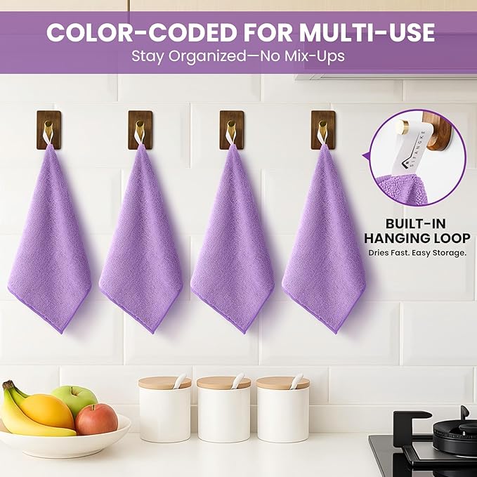 SIFANGKE Microfiber Cleaning Cloth, 12 Pack Purple Cleaning Rags for Housekeeping, Reusable Microfiber Towels for Car, Kitchen, Bathroom and Household Cleaning Supplies, 11.8"X11.8"