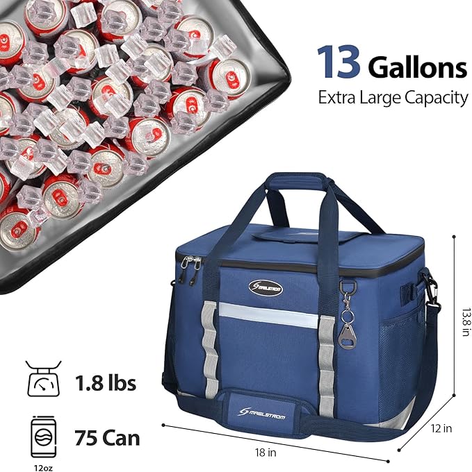 Maelstrom Collapsible Soft Cooler Bag,35/55/75 Cans Beach Cooler with Flip Top Lid, Ice Chest, Leakproof & Portable for Beach, Camping, Road Trips & Grocery Shopping