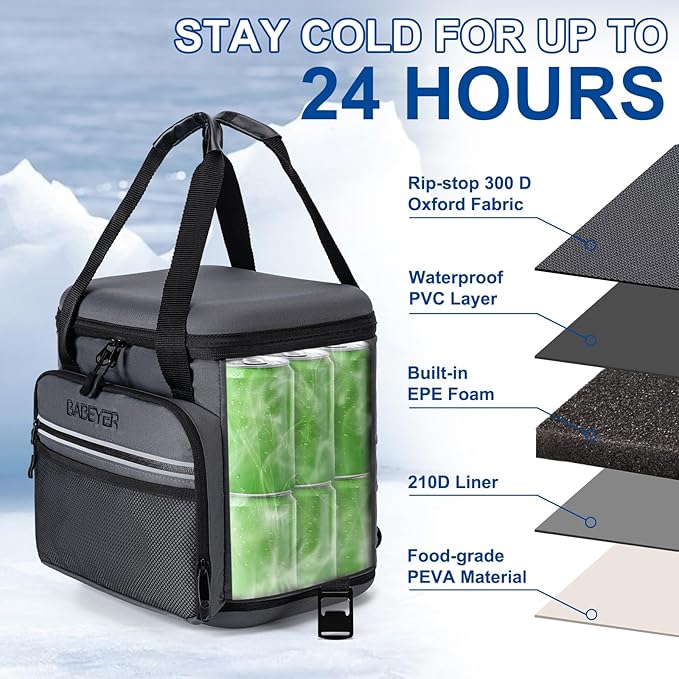 Soft Cooler Bag with Two Ice Packs,Collapsible Cooler for Travel with Adjustable Shoulder Strap,Large Capacity Leakproof Insulated Soft Sided Cooler Bag for Camping, Hiking, Picnic