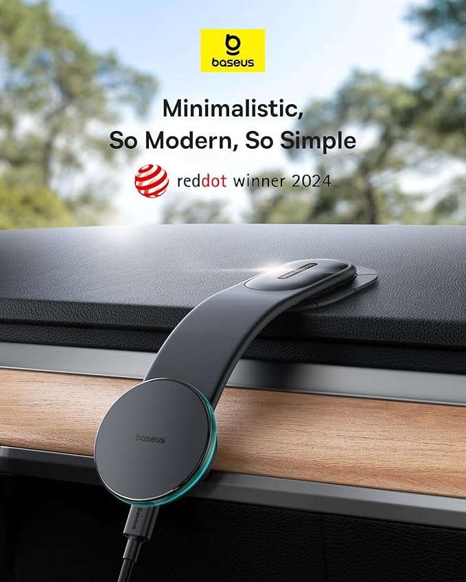 Baseus 15W for MagSafe Car Mount Charger, Magnetic Wireless Fast Charging, Bendable Memory Titanium Alloy Car Charger Phone Holder for All Dashboard, Cell Phone Holder for Car & for iPhone etc