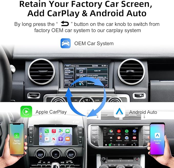 Wireless CarPlay Android Auto Adapter Decoder Retrofit Kit Fits Land Rover & Jaguar 2011-2017 with Bosch Headunit 8" Screen, Supports Mirror Link/Airplay/Backup Camera/USB Drive/Navigation