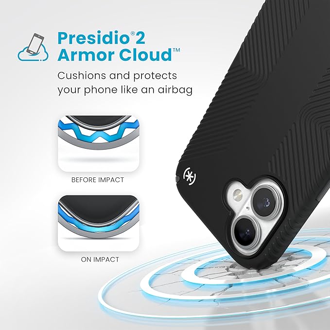 Speck Black iPhone 16 Case - Slim Phone Case iPhone 16 - iPhone 16 Phone Case - Presidio 2 Grip - Black/Slate