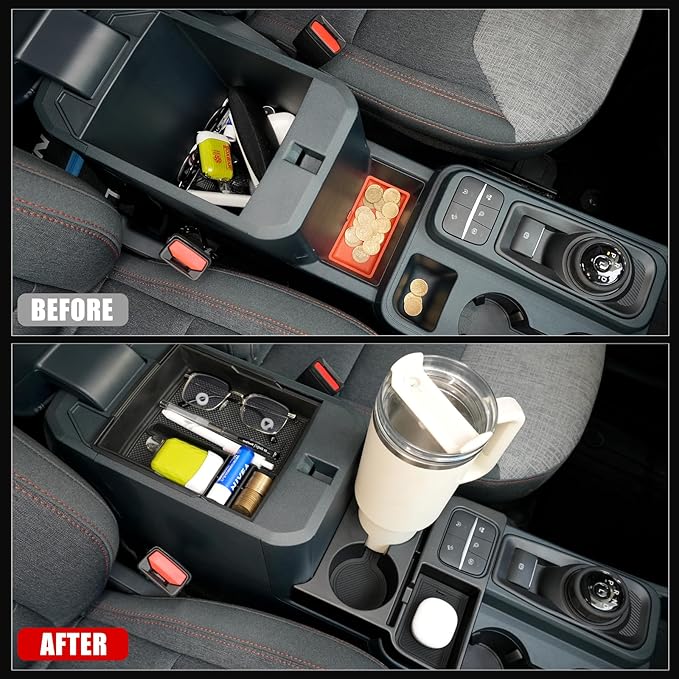 Mabett Center Console Storage Organizer and Dual Cup Holder for Ford Maverick 2022-2026 Accessories, with Door Handle Storage Organizer, Center Console Armrest Organizer Set Fit Maverick (7PCS)