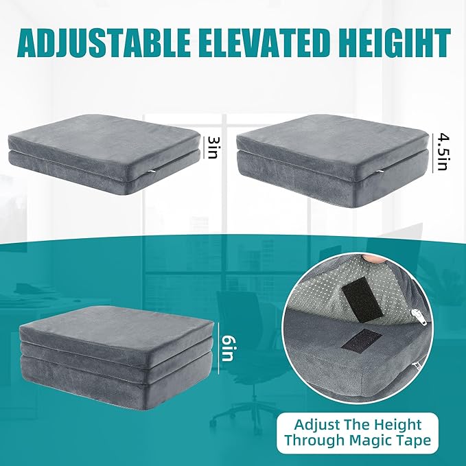 MABOZOO Height Adjustable Chair Cushions, 6 Inch Thick Office Chair Booster Seat Cushion to Raise Height, Extra Thick Seat Pad for Wheelchair, Home, Office, Car (Gray)