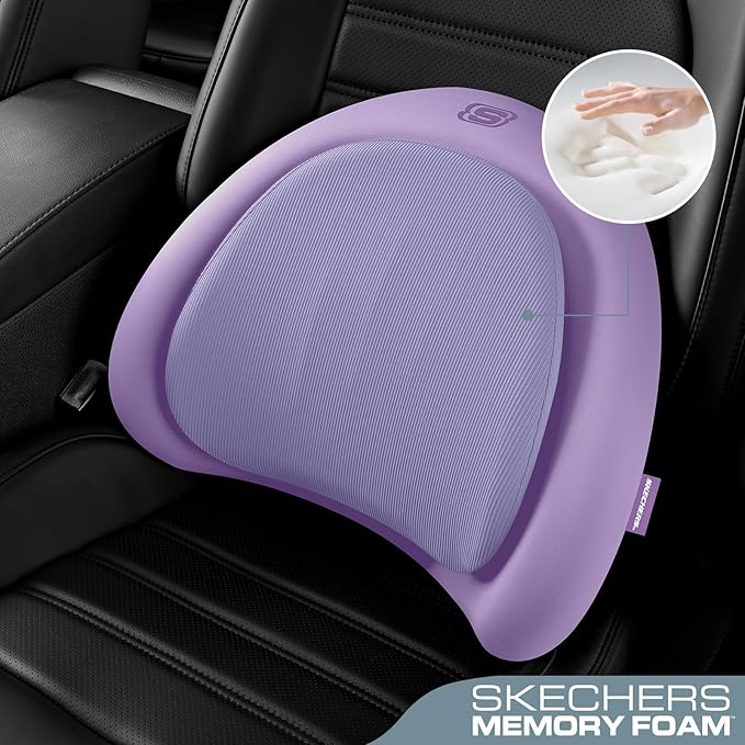 Skechers Lumbar Pillow Premium Memory Foam, Double-Layer-Office Chair Cushion for Tailbone Pain Relief,Butt Pillow for Office Chair,Car seat Cushion,Long Sitting Office Workers,and Car Drivers,Purple