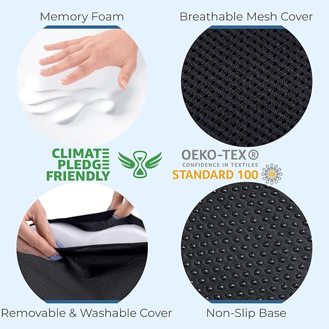 5 STARS UNITED Seat Cushion - Memory Foam Chair Cushion for Tailbone Pain Relief - Ergonomic Support for Coccyx, Sciatica & Butt - Office, Desk & Gaming Chair, Car Seat, Wheelchair, Airplane, D Gray
