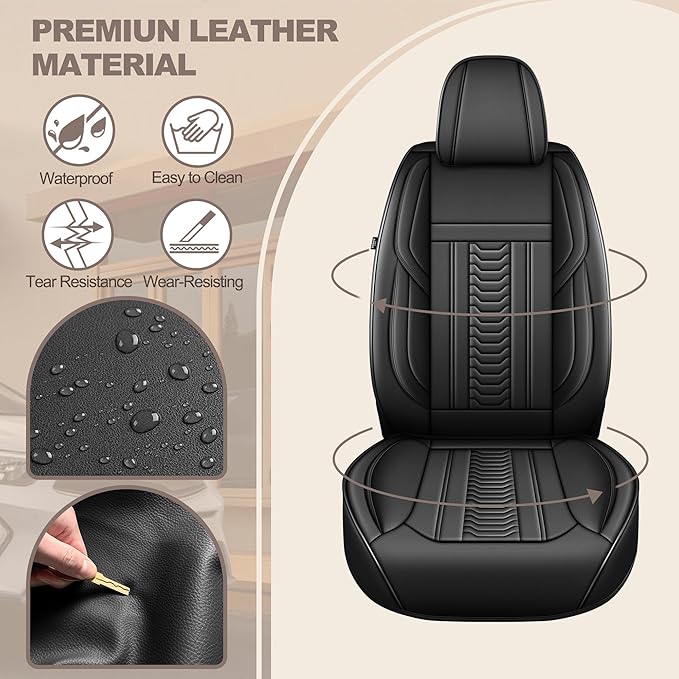 TTX LIGHTING for Jeep Liberty 2002-2012 Seat Covers: Waterproof Leather Seat Protector with Airbag Compatible (2 Front Seats,Black)