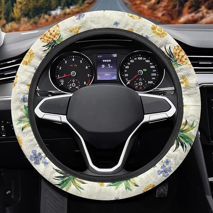 AFPANQZ Pineapple Print Car Steering Wheel Cover Sweat Absorption Safe Driving, Anti-Slip Steering Wheel Protector No Smell Fashion Machine Washable Universal