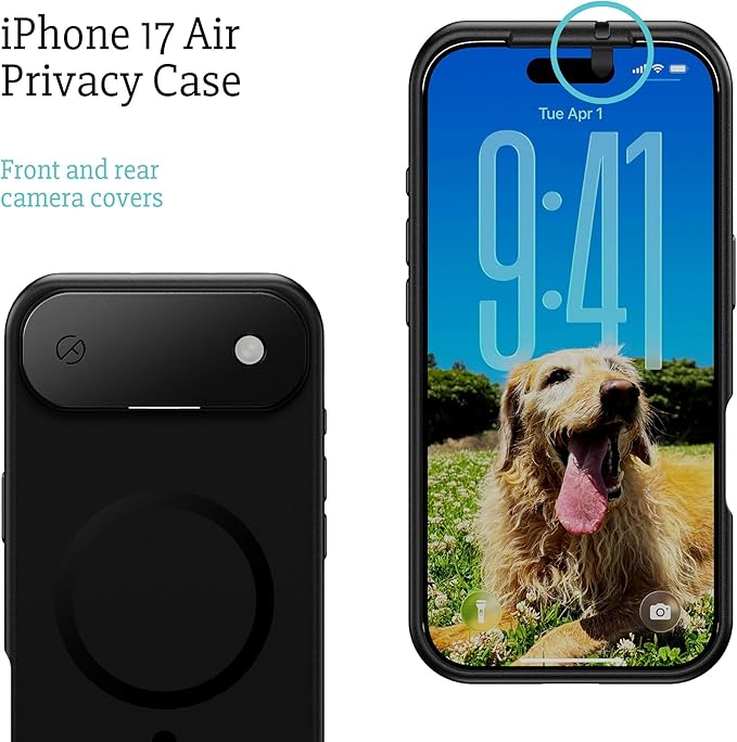 Spy-Fy iPhone 17 Air Privacy Case | Front and Rear Camera Covers | MagSafe iPhone Case with Lens Protection | Camera Blocker for Privacy and Safety | Slim Shockproof Phone Cover 6,6-inch Black
