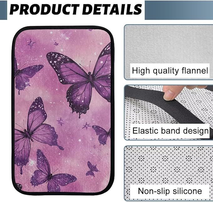 Purple Butterfly Auto Armrest Cover Flannel Anti-Slip Armrest Cover Car Soft Comfortable Cover Center Console Lid Protector Universal Fit Sedans,Cars,Vans,SUV,Truck