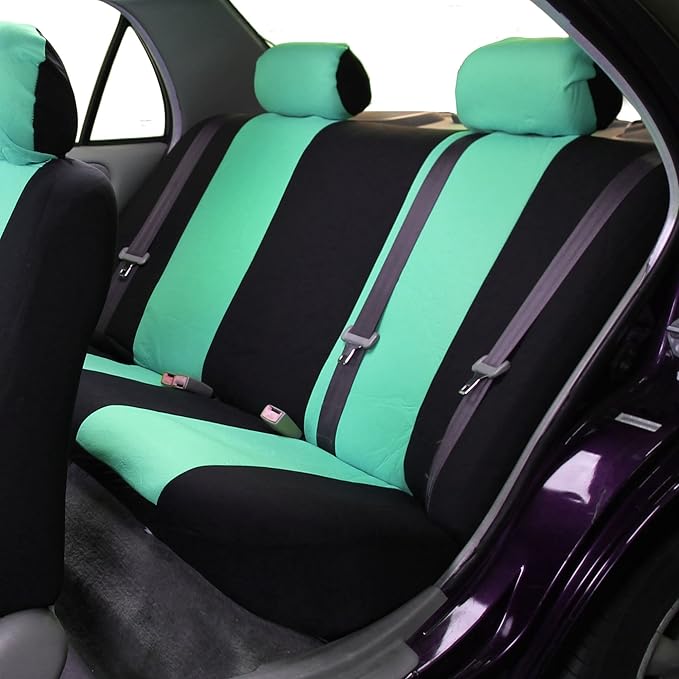 FH Group Car Seat Covers Flat Cloth Automotive Mint Full Set, Rear Solid Bench Universal Fit Combo Steering Wheel Cover & Seat Belt Pads Car Seat Protector for Cars Trucks SUV Interior Accessories