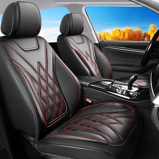 Santa Fe Seat Covers Custom Fit for Hyundai Santa Fe 2007-2026 (Only 5-Seat Version) - Full Set Premium Leather, Waterproof, All-Weather, Airbag Compatible, Car Seat Protectors (Redline)